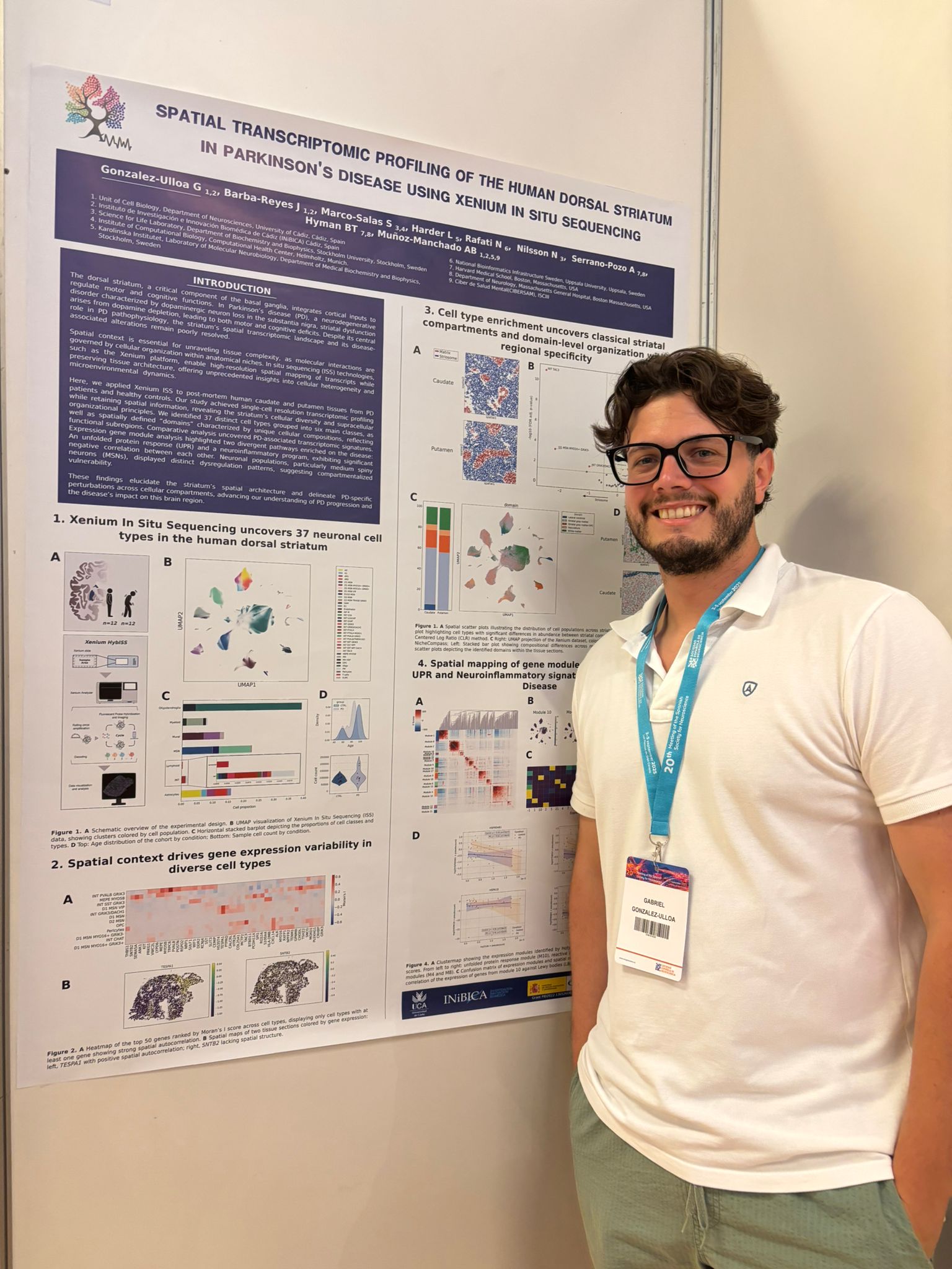 Gabriel González Ulloa presenting poster on 'SPATIAL TRANSCRIPTOMIC PROFILING OF THE HUMAN DORSAL STRIATUM IN PARKINSON'S DISEASE USING XENIUM IN SITU SEQUENCING' at the conference