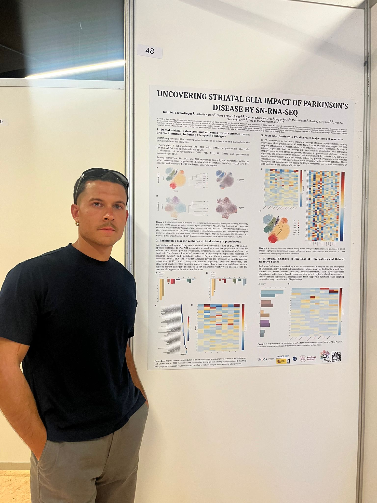 Juan Manuel Barba Reyes presenting poster #48 'UNCOVERING STRIATAL GLIA IMPACT OF PARKINSON'S DISEASE BY SN-RNA-SEQ' at the 20th Meeting of the Spanish Society for Neuroscience